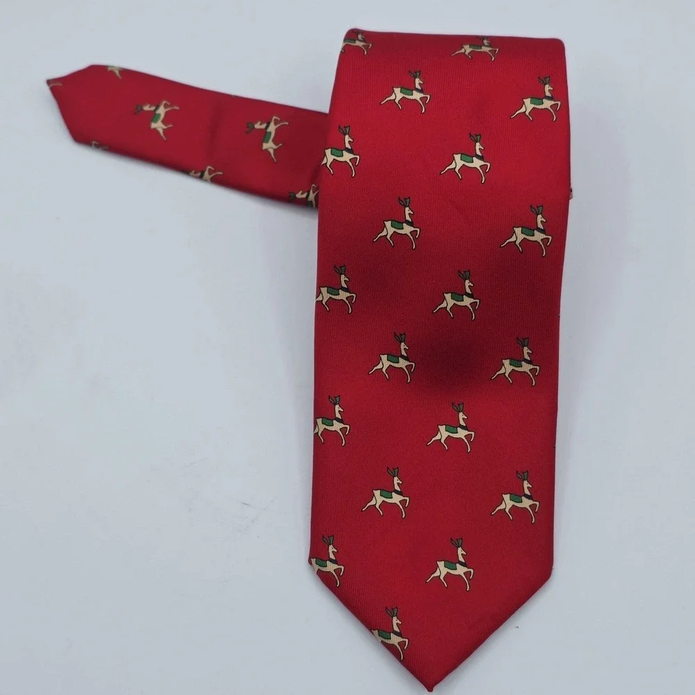 Savile Row Tie Mens One Size Red‎ Silk Reindeer Christmas Novelty Classic Print